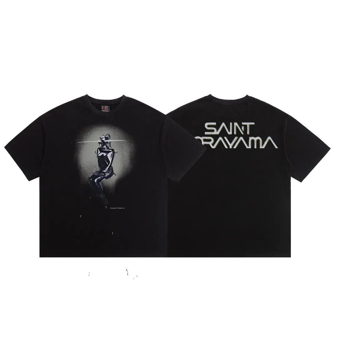 Saint Michael beauty trend "sorayama" Sorayama Hajime co-branded washed and distressed printed Vintage loose short-sleeved T-shirt with digital white ink direct injection, the fabric is breathable and the pattern is three-dimensional and clear. Fabric: Double yarn 240g Style number: S968 Size: S-M-L-XL Color: Black Price: P118
